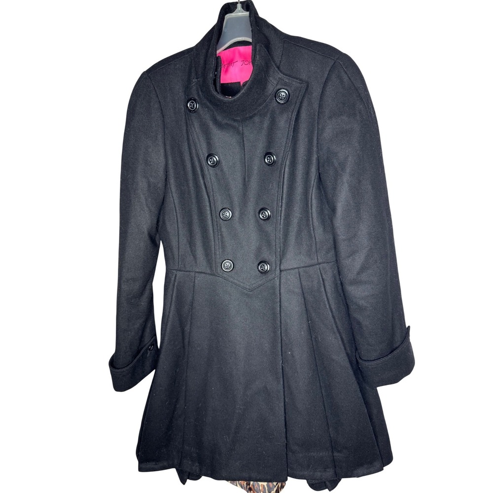 Betsey Johnson Black Double Breasted Fit and Flare Coat Babydoll Coat. Size 10.